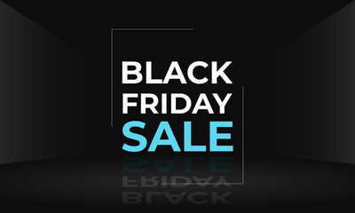 A stylish Black Friday sale banner with reflective text on a dark background.