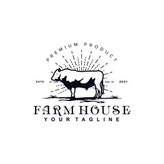 Retro Vintage Cattle Logo Design Vector Illustration Template Idea