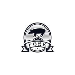 Vintage Retro Pork Logo Design Vector Illustration Template Idea