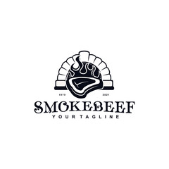 Vintage Retro smoked beef Logo Design Vector Illustration Template Idea