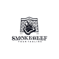 Vintage Retro Beef Grill, smoke beef logo vector design template inspiration