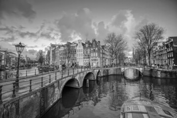 Downtown Amsterdam city skyline. Cityscape  in Netherlands