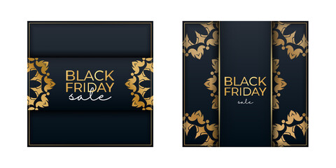 Fototapeta na wymiar Advertising For Black Friday In Blue With Vintage Gold Pattern