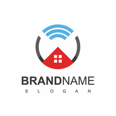 Smart Home Logo With Wireless Symbol