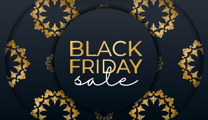 Advertising For Black Friday Sale In Blue With Geometric Gold Ornament