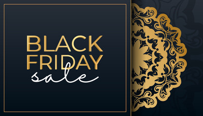 Baner For black friday in blue with abstract gold pattern