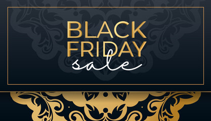 Baner for black friday in blue with geometric gold pattern