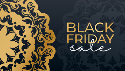Fototapeta premium Baner For Black Friday in blue with round gold ornament