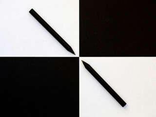 minimal abstract pattern symmetrical black and white paper with black opposite diagonally pencils,...