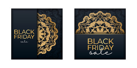 Blue black friday poster with abstract gold pattern