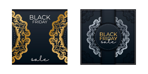 Blue black friday poster with geometric gold pattern