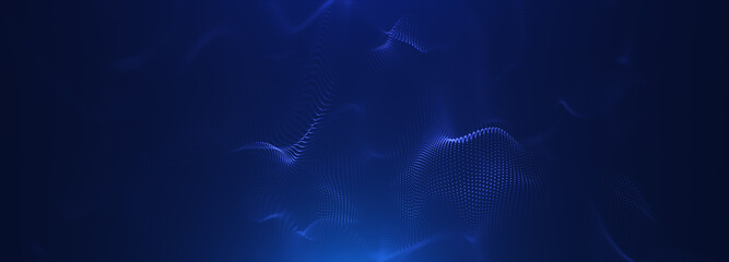 Abstract colorful digital particles wave with bokeh and light background, 3d render wave line dot background, line wave light glowing effect particular background.	