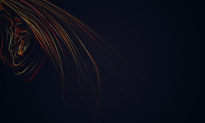 Glowing single line art. Modern minimal concept. Abstract flying in futuristic corridor background,...