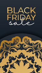 Blue Black Friday Sale Baner With Vintage Gold Pattern