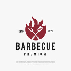 Barbecue Grilled logo design Delicious food bonfire illustration