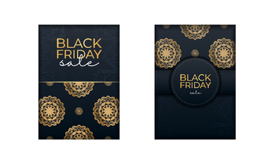 Blue black friday sale poster with abstract gold ornament