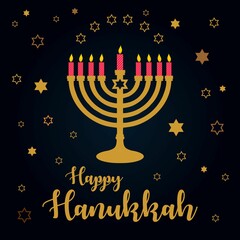 happy hanukkah lettering with vector illustration design