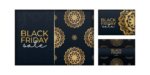 Obraz na płótnie Canvas Blue black friday sale poster with greek gold pattern