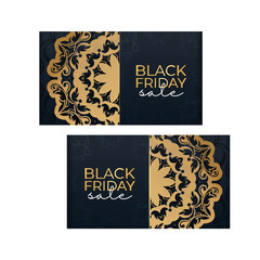 Fototapeta na wymiar Blue black friday sale poster with round gold ornament