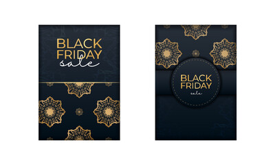 Blue black friday sale poster with round gold ornament