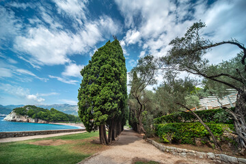 Adriatic coastline view at Sveti Stefan,Montenegro.