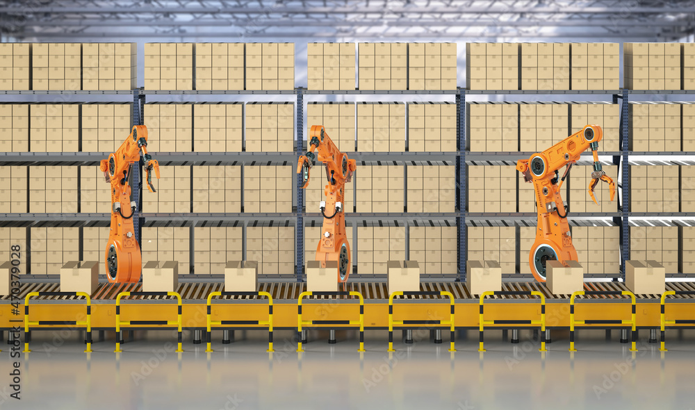 Poster robot assembly line in factory