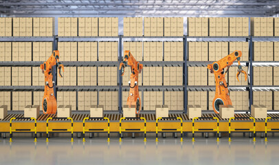 robot assembly line in  factory