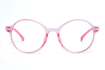 Pink frame eyeglasses on white background.  with clipping path.