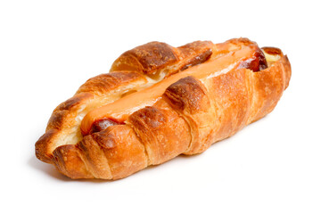 Top view Delicious of Sausage Croissant on white background