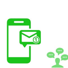 This is a design of mobile with sms form icon with green colour.
