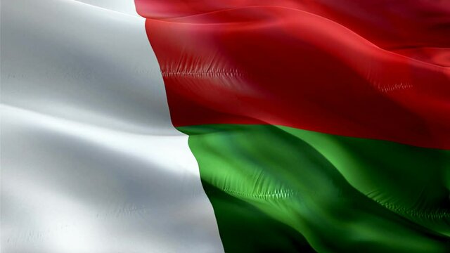 Malagasy flag. National 3d Madagascar flag waving. Sign of Malagasy seamless loop animation. Madagascar flag HD Background. Malagasy flag Closeup 1080p Full HD video for presentation. Malagasy flags f