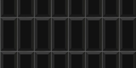 Black vertical subway tile seamless pattern. Wall with brick texture. Vector geometric background design