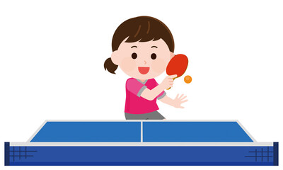 卓球をする女の子　イラスト