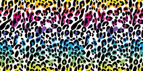 Rainbow leopard seamless pattern. Colorful neon vector background. Gradient wallpaper.