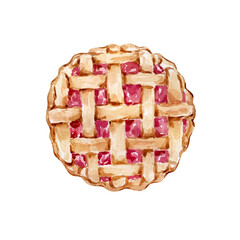 Watercolor Christmas illustration of a pie
