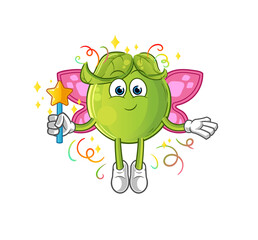 pea fairy with wings and stick. cartoon mascot vector