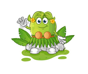 pea hawaiian waving character. cartoon mascot vector