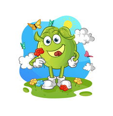pea pick flowers in spring. character vector