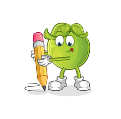 pea write with pencil. cartoon mascot vector