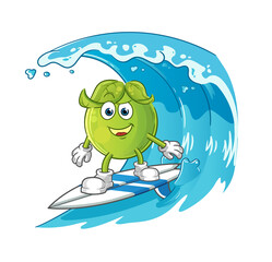 pea surfing character. cartoon mascot vector