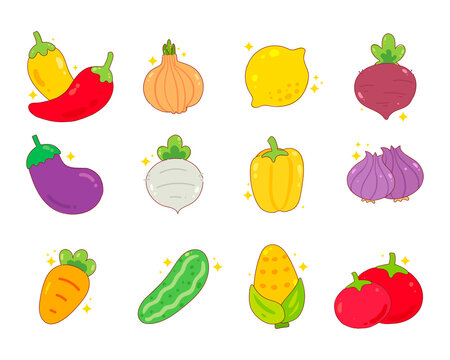 Fresh vegetable healthy food cartoon set hand drawn cartoon illustration