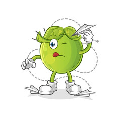 pea with paper plane character. cartoon mascot vector