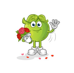 pea with bouquet mascot. cartoon vector