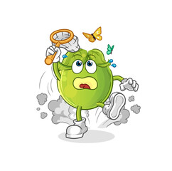 pea catch butterfly illustration. character vector