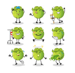 Obraz premium pea sick group character. cartoon mascot vector