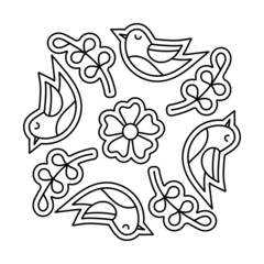 Coloring book page for kids, simple mandala. Doodle vector illustration.