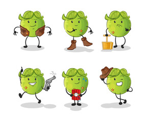Obraz premium pea cowboy group character. cartoon mascot vector