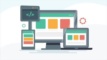 Responsive web design technology for multiple digital device, web development and design, coding programming concept. 2d animation 4k video clip.