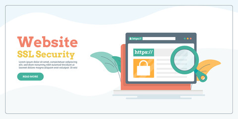 Fototapeta na wymiar Website ssl security, online data protection, cloud security, privacy safety, secure internet browsing concept, vector illustration web banner template.