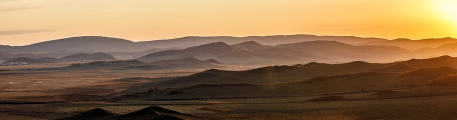 Beautiful mountain natural scenery at sunrise in autumn,Ulan Butong grassland scenery in Inner Mongolia,China.